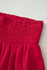 Fiery Red Textured Square Neck Top and Shirred High Waist Shorts Set