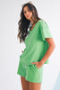 Mint Green V Neck Drop Shoulder Tee and Patchwork Shorts Set