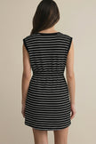 Beige Stripe Drawstring Tunic Tank Mini Dress with Pockets