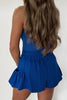 Dark Blue Ribbed Slim Tank Pocketed Wide Leg Shorts Set