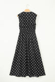 Brown Polka Dot Print Contrast Trim V Neck Zip Up Sleeveless Dress