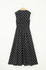Brown Polka Dot Print Contrast Trim V Neck Zip Up Sleeveless Dress