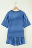 Green Stripe Striped Ribbed Cotton Two-Piece Pant Set with Chest Patch Detail