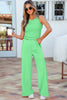 Yellow Cream Slim Ribbed Tank Top and Sweatpants Set