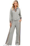 Black Striped Patchwork Quarter Zip Pullover Loose Pants Set