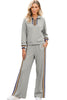 Black Striped Patchwork Quarter Zip Pullover Loose Pants Set