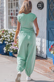 Beau Blue Solid Color Cropped Tank Top and Jogger Pants Set