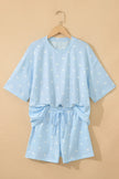 White Polka Dot Short Sleeve Loose Top Drawstring Shorts Set