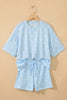 White Polka Dot Short Sleeve Loose Top Drawstring Shorts Set