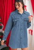 Beau Blue Chest Pocket Raw Hem Denim Loose Shirt Dress