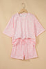 White Polka Dot Short Sleeve Loose Top Drawstring Shorts Set