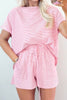 Pink Stripe Matching Oversized Tee and Drawstring Shorts Set