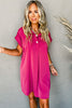 Rose Red Buttoned Collar Shift T Shirt Dress