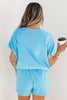 Green Solid Color Puffy Loose Top Drawstring Shorts 2pcs Outfit