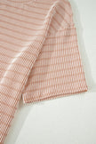 Rose Stripe Raised Rib Loose Tee Drawstring Elastic Waist 2pcs Short Set