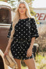 White Polka Dot Short Sleeve Loose Top Drawstring Shorts Set