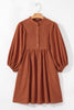 Gold Flame Light Snap Button Empire Waist Lantern Sleeve Corduroy Dress