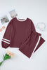 Mineral Red Varsity Stripe Patchwork Puff Sleeve Pullover Drawstring Wide Leg Pant Set