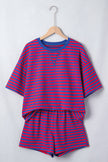 Green Stripe Striped Ribbed Cotton Two-Piece Pant Set with Chest Patch Detail