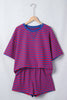 Green Stripe Striped Ribbed Cotton Two-Piece Pant Set with Chest Patch Detail