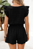 Fiery Red Textured Square Neck Top and Shirred High Waist Shorts Set