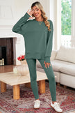 Black Solid Color Oversize Slit Sweatshirt Ribbed Leggings 2pcs Set