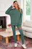 Black Solid Color Oversize Slit Sweatshirt Ribbed Leggings 2pcs Set