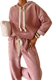 Dark Khaki Drawstring Pullover Hoodie and High Waist Pants Corduroy Suit