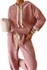 Dark Khaki Drawstring Pullover Hoodie and High Waist Pants Corduroy Suit