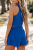Dark Blue Ribbed Slim Tank Pocketed Wide Leg Shorts Set