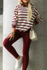 Red Stripe Pullover Hoodie Ribbed Solid Pants 2pcs Set Outfit
