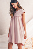 Mint Green Frilled Trim Crewneck Loose Fit Mini Dress