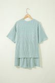 Rose Stripe Raised Rib Loose Tee Drawstring Elastic Waist 2pcs Short Set