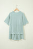 Rose Stripe Raised Rib Loose Tee Drawstring Elastic Waist 2pcs Short Set