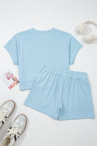Sea Green Solid Color Loose Tee Drawstring Shorts 2pcs Outfit