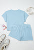 Sea Green Solid Color Loose Tee Drawstring Shorts 2pcs Outfit