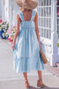 Beau Blue Solid Color Ruffle Trim High Waist Sleeveless Maxi Dress