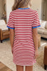 Sky Blue Stripe Nautical Tie Contrast Trim Round Neck T Shirt Mini Dress