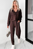 Chicory Coffee Button Drawstring Cropped Hoodie Sweatpants Set
