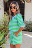 Pink Stripe Puff Short Sleeve T Shirt Matching Shorts Set