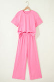 Sky Blue Solid Cover Oversize Tee Pocketed Casual Pants 2pcs Outfit