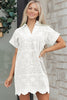 Rose Red Solid Color Eyelet Embroidered T Shirt Mini Dress