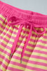 Yellow Stripe Colorblock Trim Crew Neck Loose Tee Drawstring Elastic Waist 2pcs Pant Set