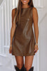 Black Faux Leather Sleeveless Round Neck Mini Dress