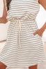 Beige Stripe Drawstring Tunic Tank Mini Dress with Pockets
