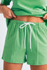 Mint Green V Neck Drop Shoulder Tee and Patchwork Shorts Set