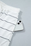 Black Stripe Half Sleeve Tee Drawstring Shorts 2pcs Set