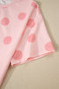 Pink Polka Dot Print Loose Tee Drawstring Elastic Waist Short Set
