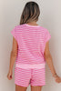 Pink Stripe Cap Sleeve Tee Elastic Waist Shorts 2pcs Outfit