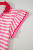 Green Striped Ruffle Short Sleeve Pop of Color Neckline Dress